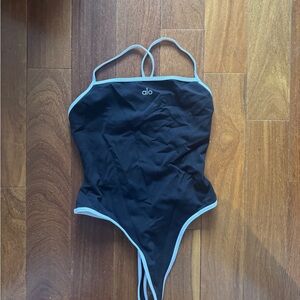 ALO Yoga Black One-Piece with Light Blue Trim